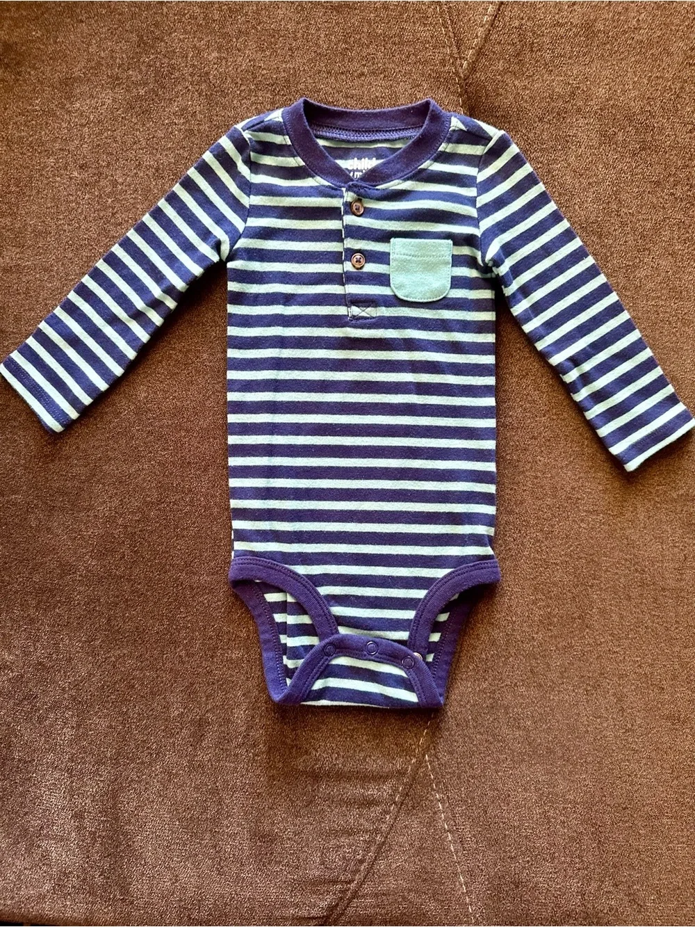 Striped Hooded and Henley Baby One-Piece Set - Navy & Gray